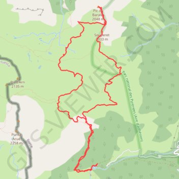 Trace GPS Souperet & Pic du Baralet depuis Espélunguère, itinéraire, parcours