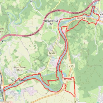 Trace GPS L'Ain de Pont-d'Ain à Poncin, itinéraire, parcours