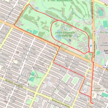 Trace GPS Jardin botanique de Montréal, itinéraire, parcours