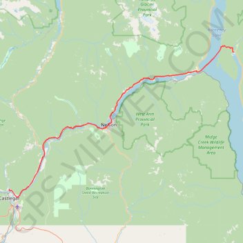 Trace GPS Castlegar - Crawford Bay, itinéraire, parcours