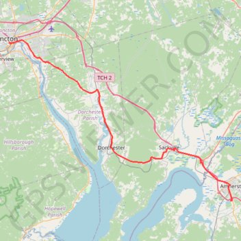 Trace GPS Moncton - Amherst, itinéraire, parcours