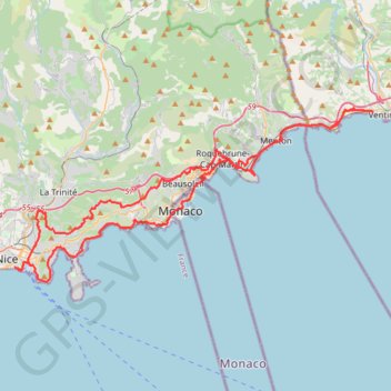 Trace GPS Nice-Ventimille basse et grande corniche, itinéraire, parcours