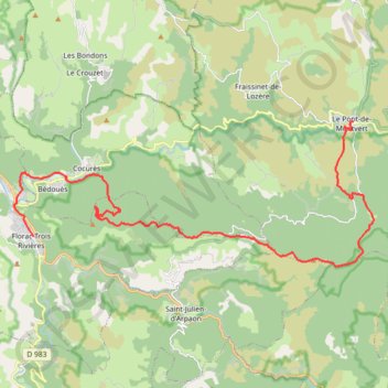 Trace GPS Chemin de Stevenson - Le Pont-de-Montvert vers Florac, itinéraire, parcours