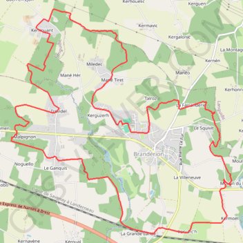 Trace GPS Brandérion circuit pedestre 16km, itinéraire, parcours