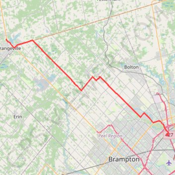 Trace GPS Orangeville - Brampton, itinéraire, parcours