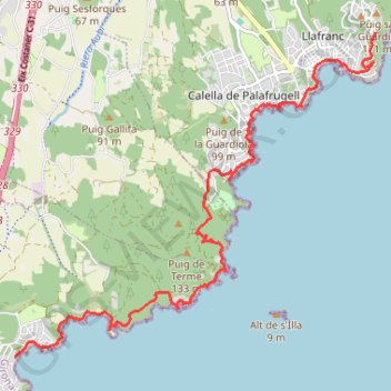 Trace GPS Track GR-92 Tamariu-Palamos :wikiloc.com, itinéraire, parcours