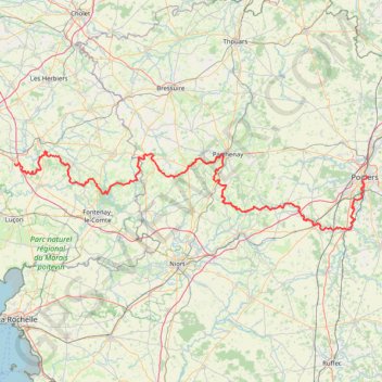 Trace GPS GR 364 : De Poitiers à Bournezeau, itinéraire, parcours