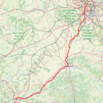 Trace GPS Via Turonensis - A1. Paris > Orléans > Tours, itinéraire, parcours