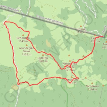 Trace GPS Cretes d'Arbilleta et Txasperro depuis le Col du Lindus, itinéraire, parcours