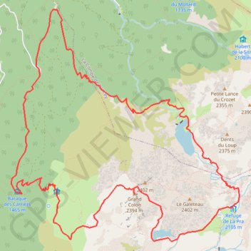 Trace GPS Grand colon par lac Merlat et lac du Crozet, itinéraire, parcours