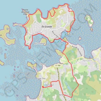 Trace GPS Île-Grande, itinéraire, parcours