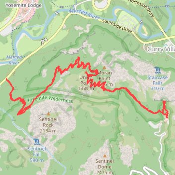 Trace GPS Glacier Point and Union Point via Four Mile Trail, itinéraire, parcours