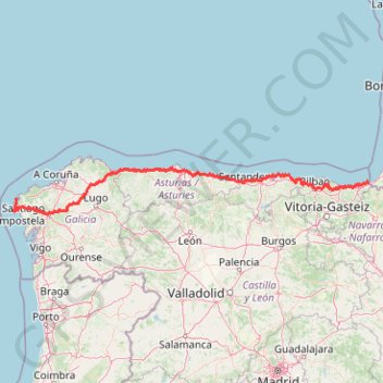 Trace GPS Camino del Norte, itinéraire, parcours