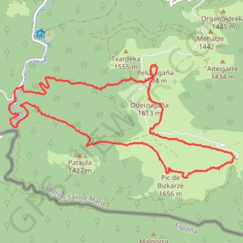 Trace GPS Pic de Bizkarze & Pellusagaïne en circuit depuis la RD 18, itinéraire, parcours