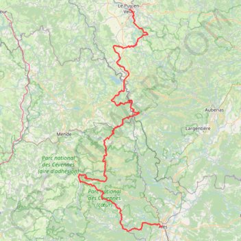 Trace GPS Chemin de Stevenson du Puy-en-Velay à Alès, itinéraire, parcours