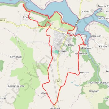 Trace GPS Autour de Treglonou vers les rives de l'Aber Benoît, itinéraire, parcours