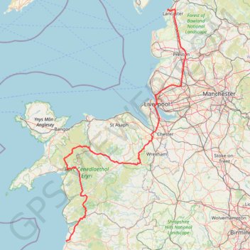 Trace GPS TT22 J9 M7/06 : Heysham Port à Aberystwyth, itinéraire, parcours