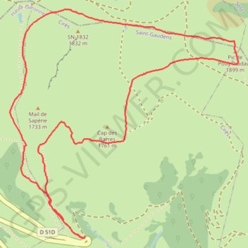 Trace GPS Cap de Pouy de Pradaus, itinéraire, parcours