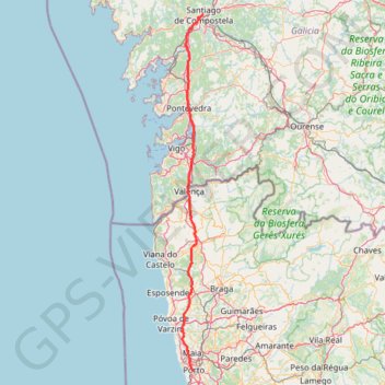 Trace GPS Caminho Português [B] Central, itinéraire, parcours