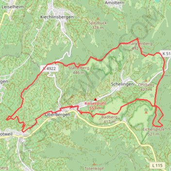 Trace GPS Kaiserstuhl 18km, 540D+ 1, itinéraire, parcours