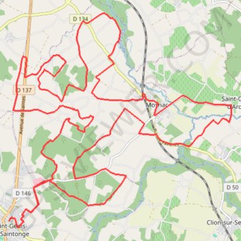 Trace GPS St Genis de saintonge 35 kms, itinéraire, parcours