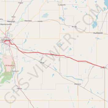 Trace GPS Saskatoon - Lanigan, itinéraire, parcours