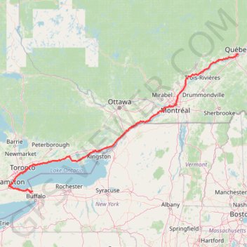 Trace GPS Québec - Montréal - Saint-Laurent River - Lake Ontario - Niagara Falls, itinéraire, parcours