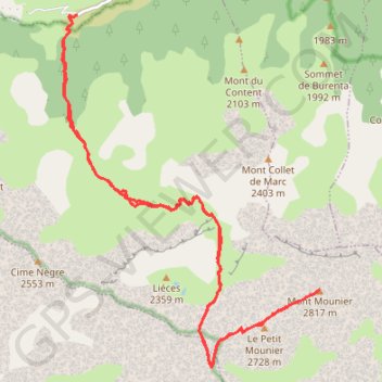 Trace GPS Le Mounier depuis Roya, itinéraire, parcours