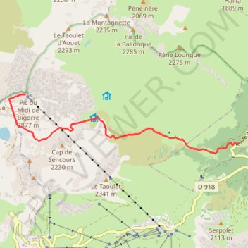Trace GPS Descente du Pic du Midi à Artigues, itinéraire, parcours