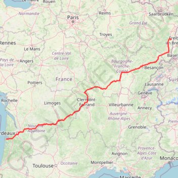 Trace GPS La Transeuropéenne, L'Arverne, Route Centre-Europe Atlantique, La Comtoise, itinéraire, parcours