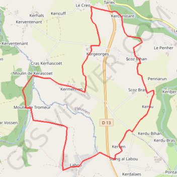 Trace GPS Penn ar Run, Kermérien, Tromeur, Labou, itinéraire, parcours