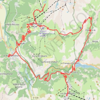 Trace GPS Le Bourg-d'Oisans - L'Alpe d'Huez - Les Deux Alpes, itinéraire, parcours