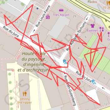 Trace GPS Position fixes computed by GNSS-SDR v0.0.18, itinéraire, parcours