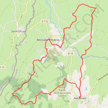 Trace GPS Nasbinals, Notre-Dame de la Sentinelle, la Cabre, Recoules d'Aubrac, Gramont, Escudières, itinéraire, parcours