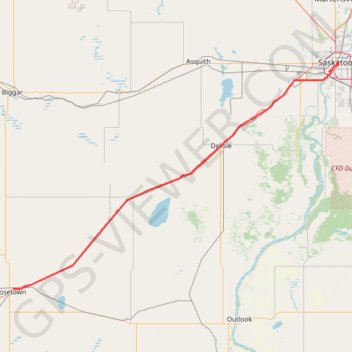 Trace GPS Rosetown - Saskatoon, itinéraire, parcours
