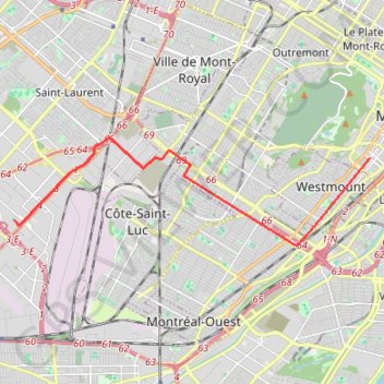 Trace GPS Montréal - Westmount, itinéraire, parcours