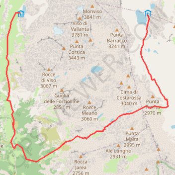 Trace GPS Tour du Viso jour 3 : Refuge Sella Quintino - Refuge Vallanta, itinéraire, parcours