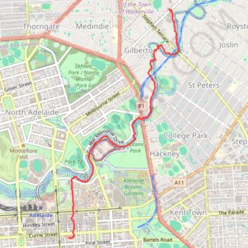 Trace GPS Adelaide River Torrens Walk, itinéraire, parcours