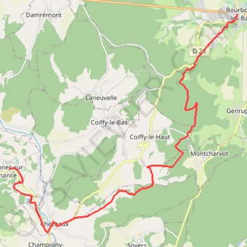 Trace GPS Sentier Vosges-Pyrénées - De Bourbonne-les-Bains à Varennes-sur-Amance, itinéraire, parcours
