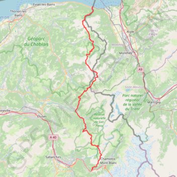 Trace GPS Du Léman au Mont Blanc, itinéraire, parcours