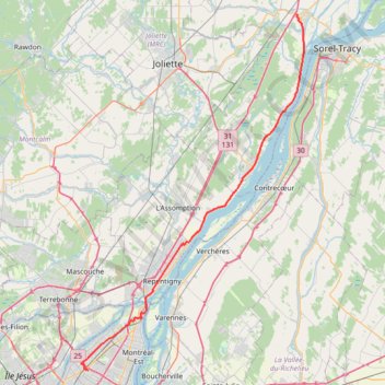 Trace GPS Montréal - Berthierville, itinéraire, parcours