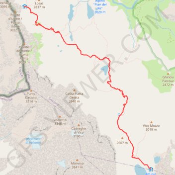 Trace GPS Queyras-Viso OPTION (Viso 3b.1) : Rifugio Giacoletti- Rifugio Quintino Sella, itinéraire, parcours