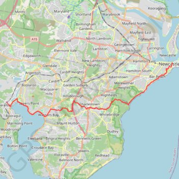 Trace GPS Teralba - Newcastle, itinéraire, parcours