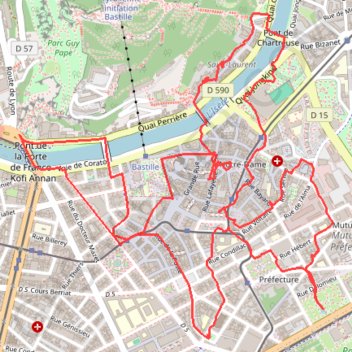 Trace GPS A pied, Visite du centre de Grenoble, itinéraire, parcours