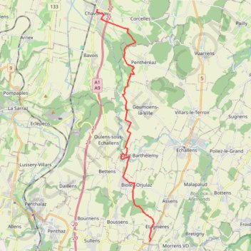 Trace GPS Cheseaux-Chavornay, itinéraire, parcours