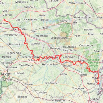 Trace GPS GR5-001-3 GR 5 Belgie, Vlaanderen Zuid, itinéraire, parcours