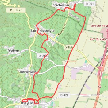 Trace GPS Orsch Bergheim St Hippolyte 13.6km, itinéraire, parcours