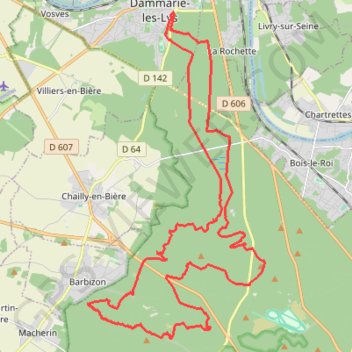 Trace GPS Foret de fontainebleau au départ de Dammarie, itinéraire, parcours