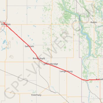 Trace GPS Yorkton - Russell, itinéraire, parcours