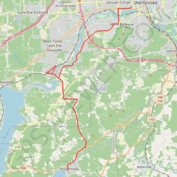 Trace GPS Rando Sherbrooke-North Hatley, itinéraire, parcours